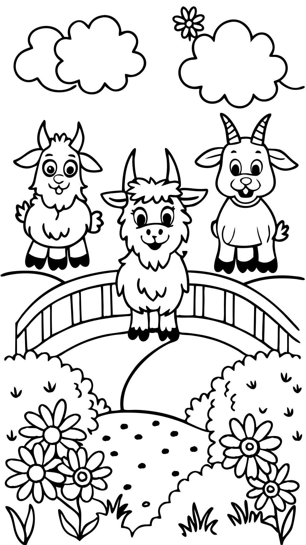 Tres páginas para colorear de Billy Goats Goats Gruff